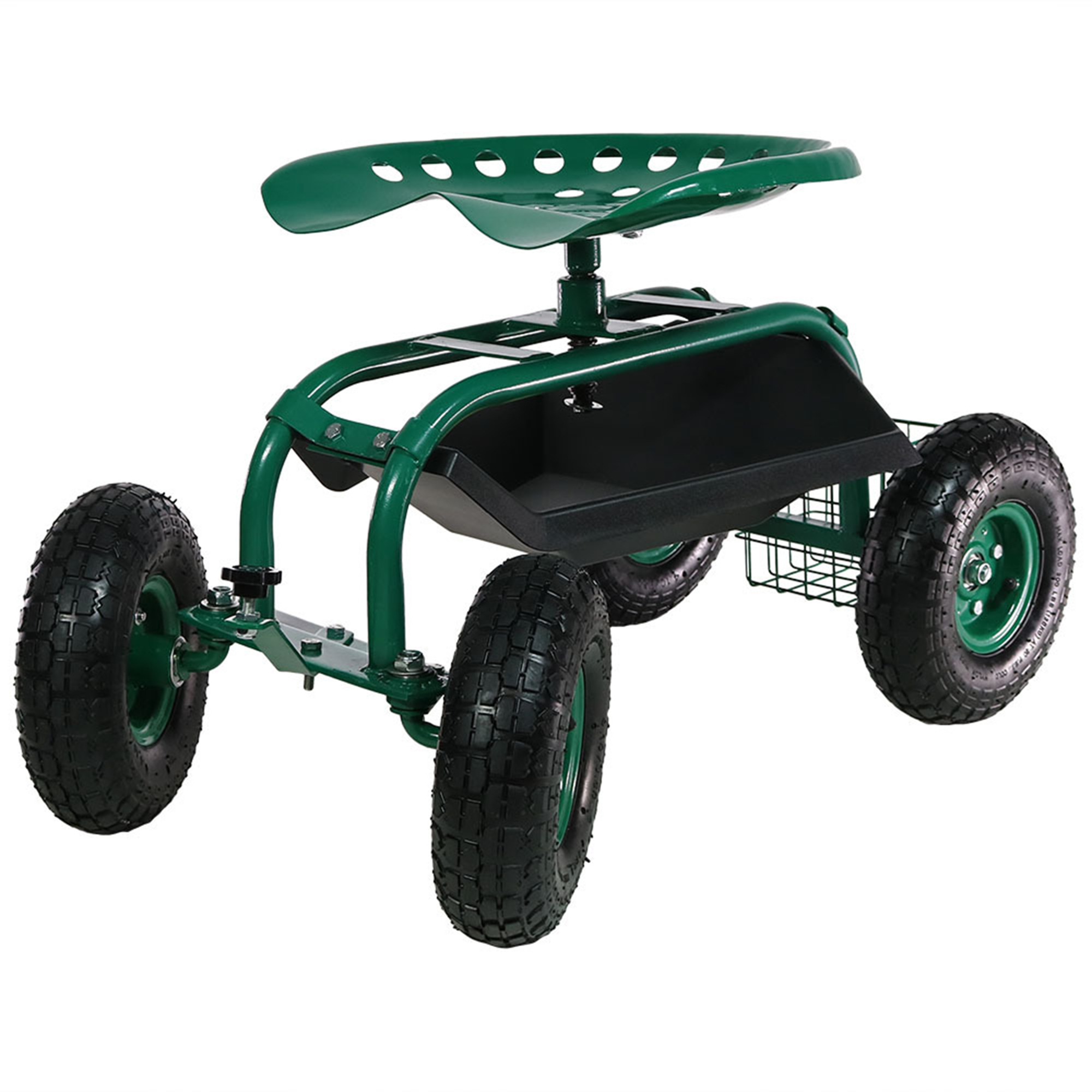 Sunnydaze Decor, Rolling Garden Cart with Seat Basket - Green, Load Capacity 300 lb, Model# QH-CRS015-GN